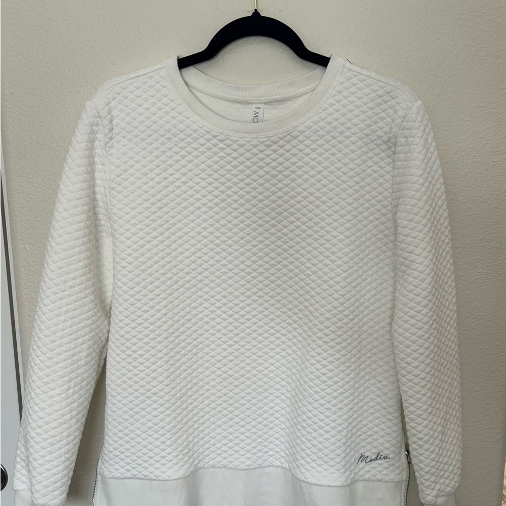 White Quilted Long Sleeve Sweatshirt